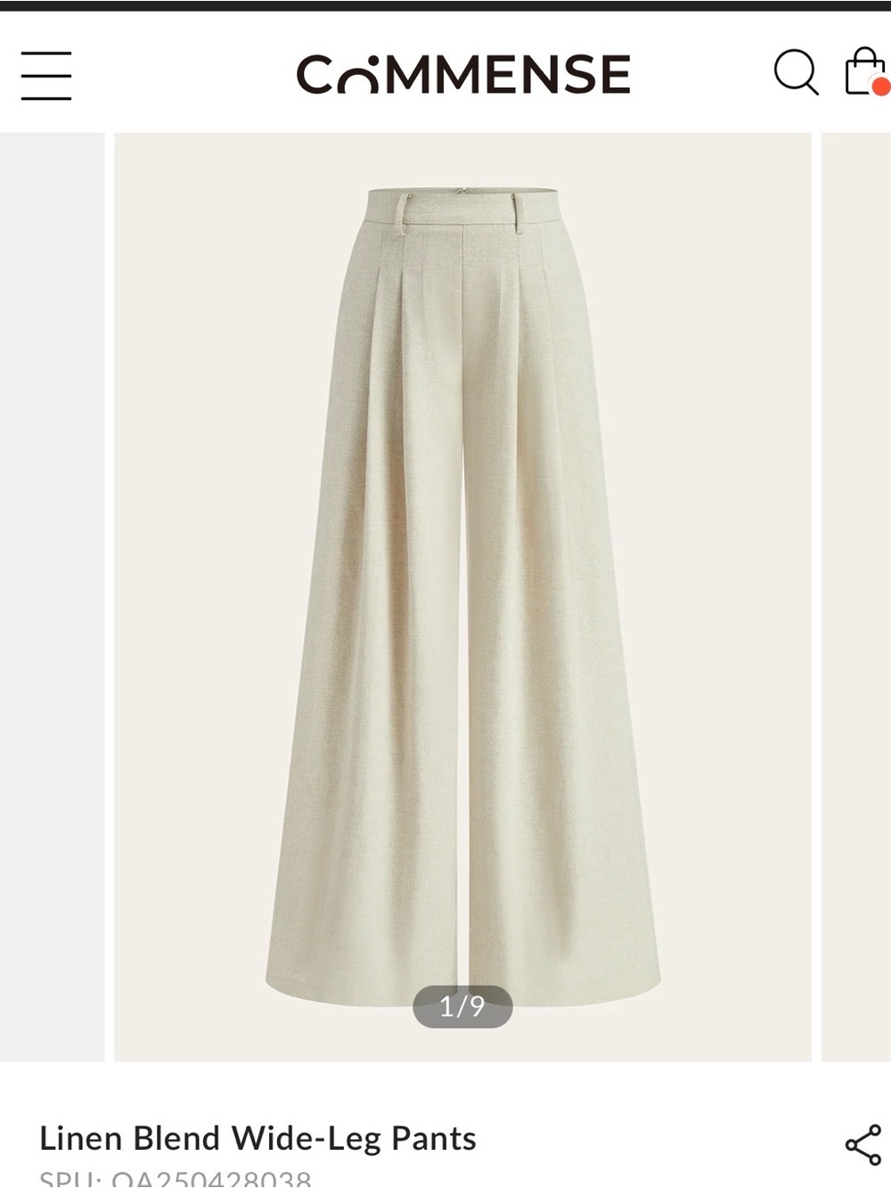 Commense Wide-Leg Linen-Blend Pants — Cream